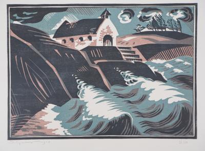 Sophie GRISEZ : Paysage breton - 1928 - Bois gravé original signé 2