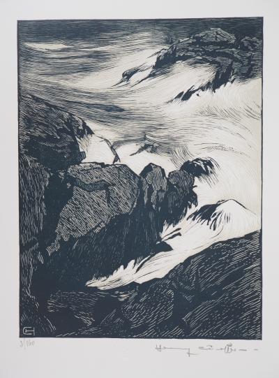 Henry CHEFFER : Finistère : Marée montante - 1928 - Bois gravé original signé 2