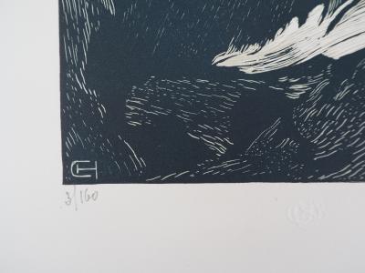 Henry CHEFFER : Finistère : Marée montante - 1928 - Bois gravé original signé 2