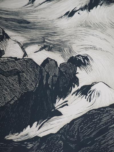 Henry CHEFFER : Finistère : Marée montante - 1928 - Bois gravé original signé 2