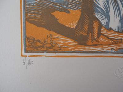 Jean Baptiste VETTINER : Sur la plage, 1928 - Bois gravé original signé 2