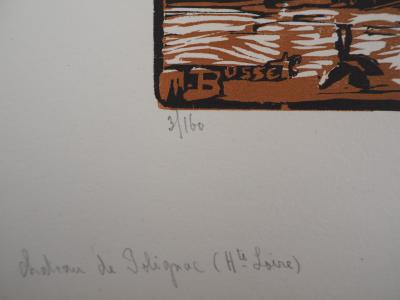Maurice BUSSET : Le Chateau de Polignac - 1928 - Bois gravé original signé 2