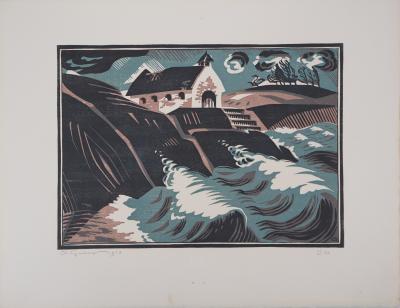 Sophie GRISEZ : Paysage breton - 1928 - Bois gravé original signé 2