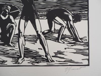 Raphael DROUART : Pays Basque, Jeux sur la plage - 1928 - Bois gravé original signé 2