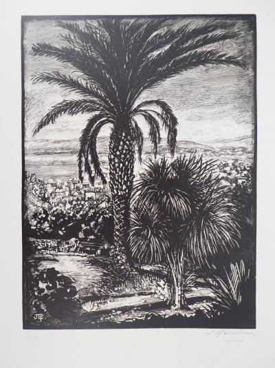 Jules PERRICHON : La Californie à Cannes - 1928 - Bois gravé original signé 2