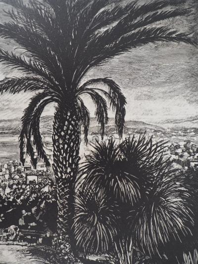 Jules PERRICHON : La Californie à Cannes - 1928 - Bois gravé original signé 2