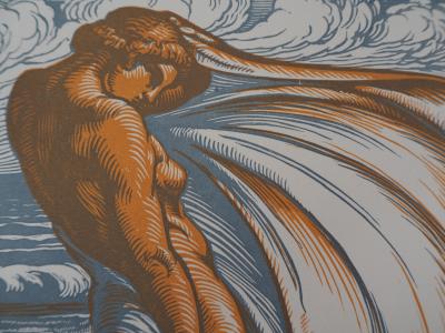 Jean Baptiste VETTINER : Sur la plage, 1928 - Bois gravé original signé 2