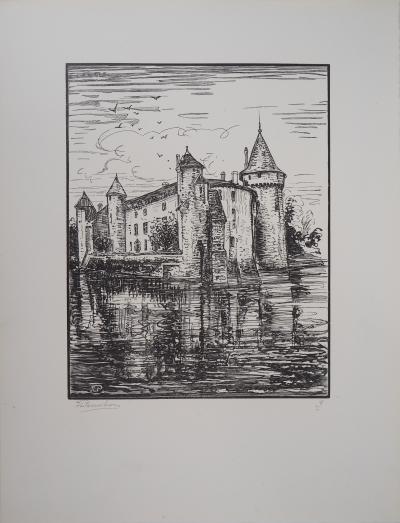 Jules Léon PERRICHON : Le château de Montesquieu - 1920 - Bois gravé original signé 2