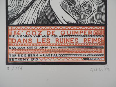 René QUILLIVIC : 86 COZ de Quimper, Dans les ruines - 1920 - Bois gravé original signé 2