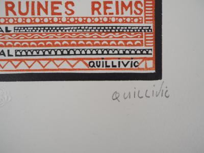 René QUILLIVIC : 86 COZ de Quimper, Dans les ruines - 1920 - Bois gravé original signé 2