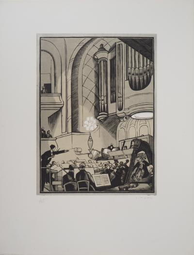 Fernand SIMEON : Le concert - 1920 - Bois gravé original signé 2