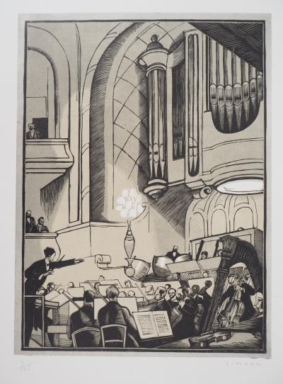 Fernand SIMEON : Le concert - 1920 - Bois gravé original signé 2