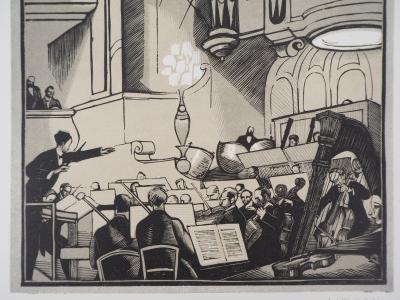 Fernand SIMEON : Le concert - 1920 - Bois gravé original signé 2