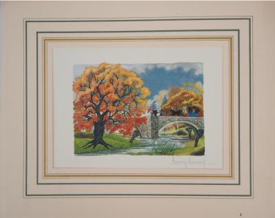 Henri LEMARIE : Passage d’une calèche un automne - Gravure originale signée 2