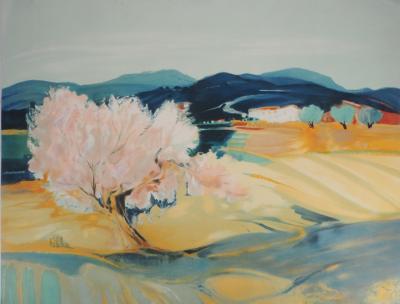 Claude HEMERET : Paysage méditerranéen - Lithographie originale signée 2