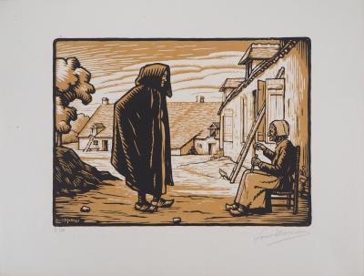 Louis MOREAU : Vieilles berrichonnes - 1929 - Bois gravé original signé 2