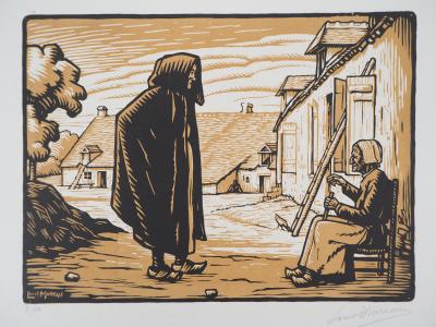 Louis MOREAU : Vieilles berrichonnes - 1929 - Bois gravé original signé 2