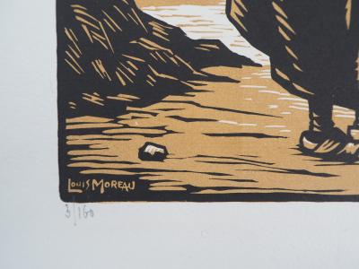 Louis MOREAU : Vieilles berrichonnes - 1929 - Bois gravé original signé 2