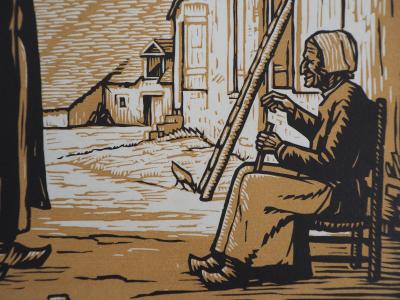 Louis MOREAU : Vieilles berrichonnes - 1929 - Bois gravé original signé 2
