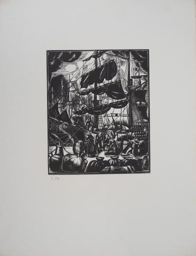 Raymond THIOLLIERE  - Les matelots - 1929 - Bois gravé original signé 2