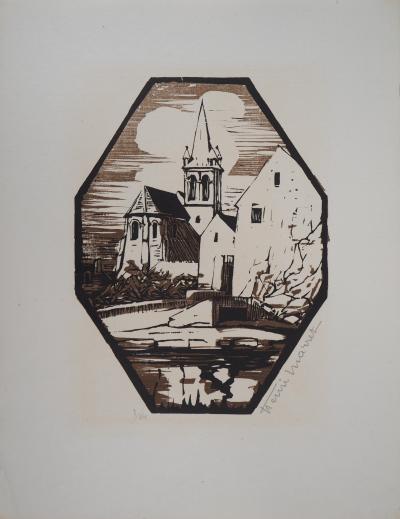 Henri MARRET: Church of Mareil - 1929 - Original wood engraved signed 2