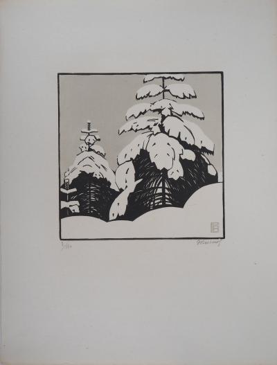 Philippe BURNOT : La neige - 1929 - Bois gravé original signé 2