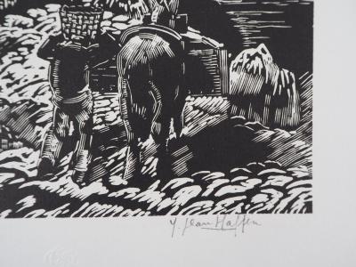 Yvonne JEAN-HAFFEN : Bretagne, Falaises - 1929 - Bois gravé original signé 2