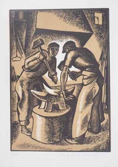 Angélina BELOFF: Le Forgeron - 1929 - Xilografía original firmada 2
