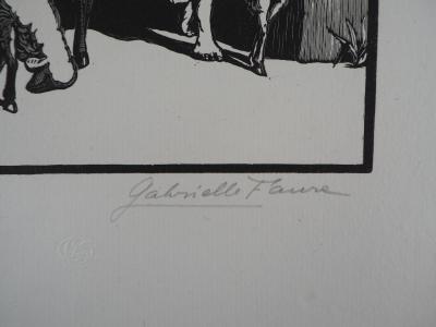 Gabrielle FAURE : Les Campagnardes - 1929 - Bois gravé original signé 2