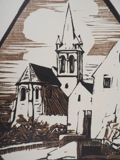 Henri MARRET : Eglise de Mareil - 1929 - Bois gravé original signé 2