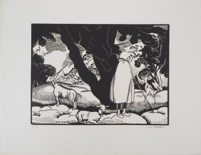 AM MARTIN : La ferme aux Trois Normandes - 1929 - Bois gravé original signé 2