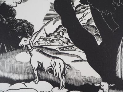 AM MARTIN : La ferme aux Trois Normandes - 1929 - Bois gravé original signé 2