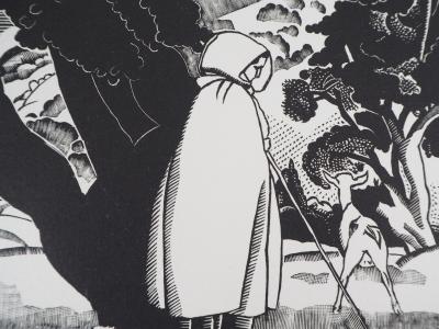 AM MARTIN : La ferme aux Trois Normandes - 1929 - Bois gravé original signé 2