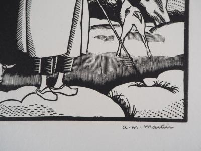 AM MARTIN : La ferme aux Trois Normandes - 1929 - Bois gravé original signé 2