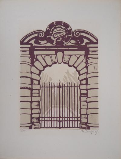 Maurice SAVIGNON - Une porte Francois 1er à Fontainebleau - 1929 - Bois gravé original signé 2