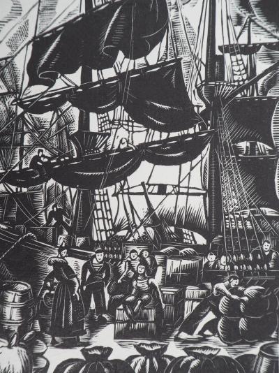 Raymond THIOLLIERE  - Les matelots - 1929 - Bois gravé original signé 2