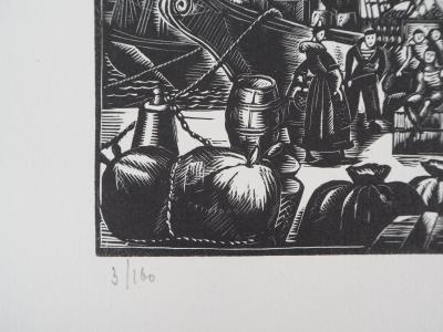 Raymond THIOLLIERE  - Les matelots - 1929 - Bois gravé original signé 2
