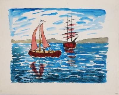 Elisée MACLET : Les bateaux à voiles - Aquarelle originale signée 2