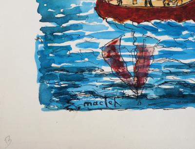 Elisée MACLET : Les bateaux à voiles - Aquarelle originale signée 2