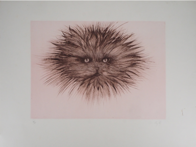 Regis DHO: Chat rose  - Gravure sur cuivre signée 2