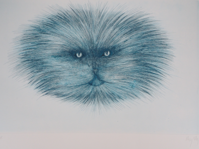 Regis DHO: Chat bleuté - Gravure originale signée 2
