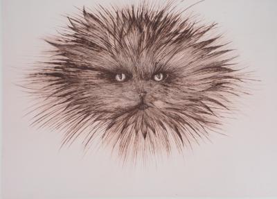 Regis DHO: Chat rose  - Gravure sur cuivre signée 2