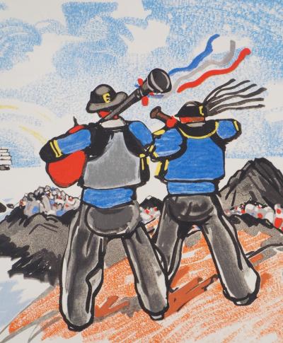 Mathurin MEHEUT : Joueurs de Biniou, le départ, 1932 - Bois gravé signé 2