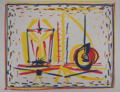 Pablo PICASSO : Composition cubiste au verre et à la pomme, 1946 - Lithographie originale 2