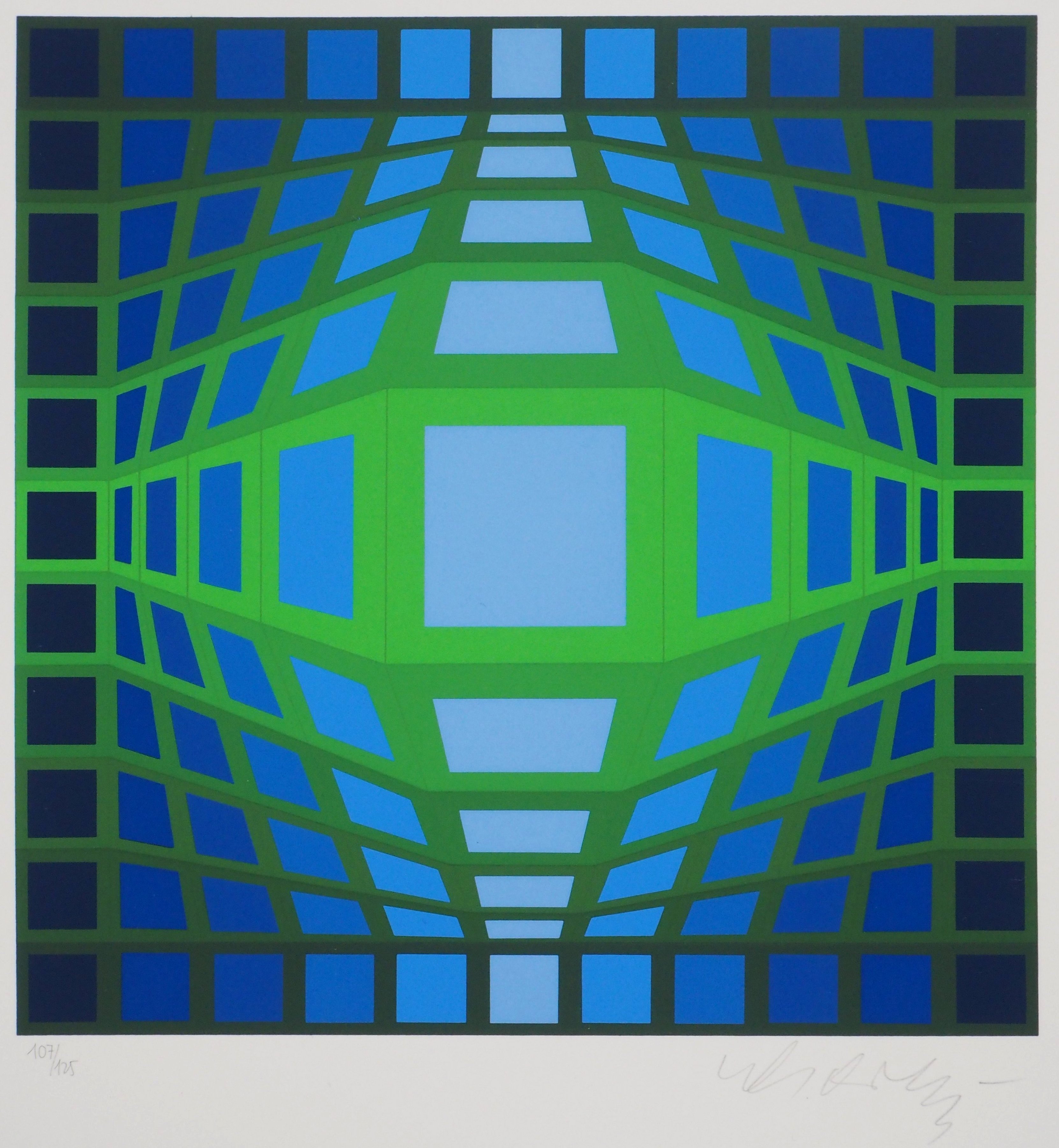 Victor Vasarely - Composition cinétique, vers 1982 - Signé à la main