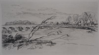 Luc FRANCOIS - Le pont de Nevers en hiver - Gravure originale signée 2