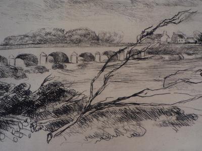 Luc FRANCOIS - Le pont de Nevers en hiver - Gravure originale signée 2