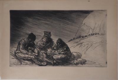 Théophile Alexandre STEINLEN : Guerre, les réfugiés - 1916 - Gravure Originale Signée 2