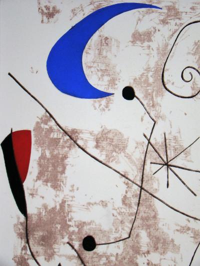 Joan MIRO (d’après) - Personnage dans la nuit, 1956 - Pochoir en couleurs signée 2