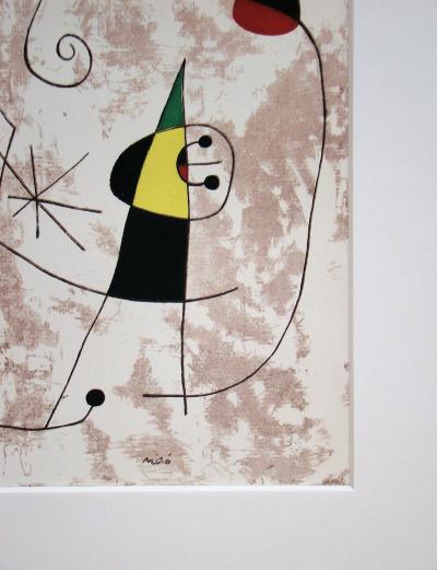 Joan MIRO (d’après) - Personnage dans la nuit, 1956 - Pochoir en couleurs signée 2